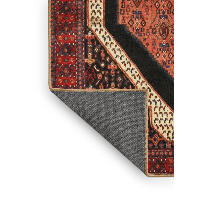 Tapis noir/ivoire/rouge traditionnel Oyama, Rectangle 3 pi x 5 pi
