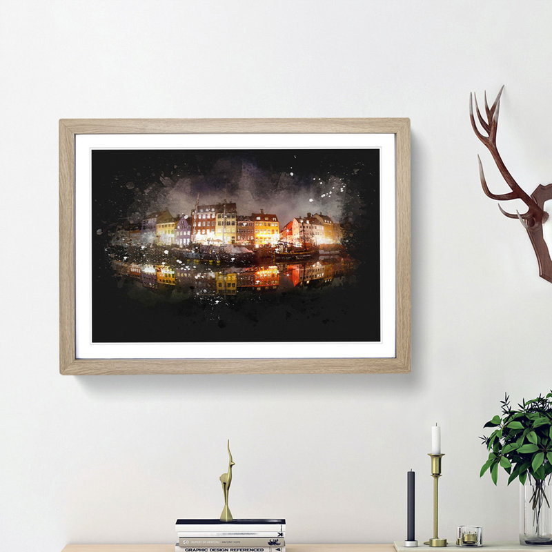Nyhavn Canal in Denmark - Picture Frame Graphic Art Print, Oak Framed, 62cm H x 87cm W x 2cm D