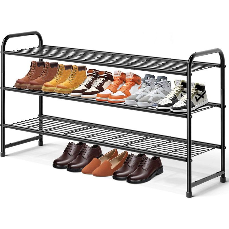 Rebrilliant 3-Tier Long Shoe Rack For Closet Metal Shoe Organizer
