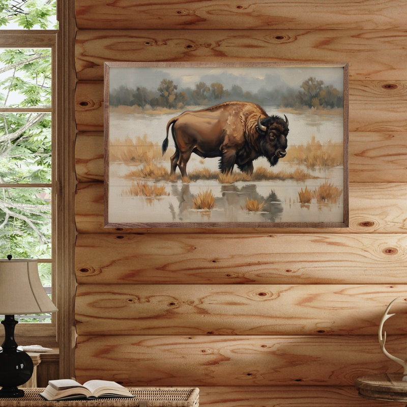 Bison dans l'eau, H 10 po x l 16 po