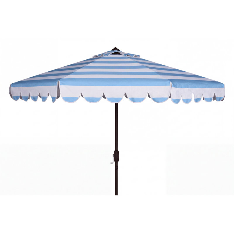 Parasol de marché Natalee de 108 po à bord festonné et à toit inclinable, Bleu pastel / Blanc