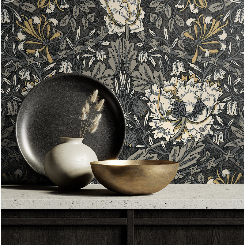 Rouleau de papier peint L 33 pi x l 20,9 po Avier, Gris anthracite / verge d'or