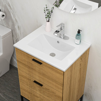 Comptoir de meuble-lavabo simple blanc 24 po x 18 po avec 1 trou de robinet et trop-plein (lavabo seulement)