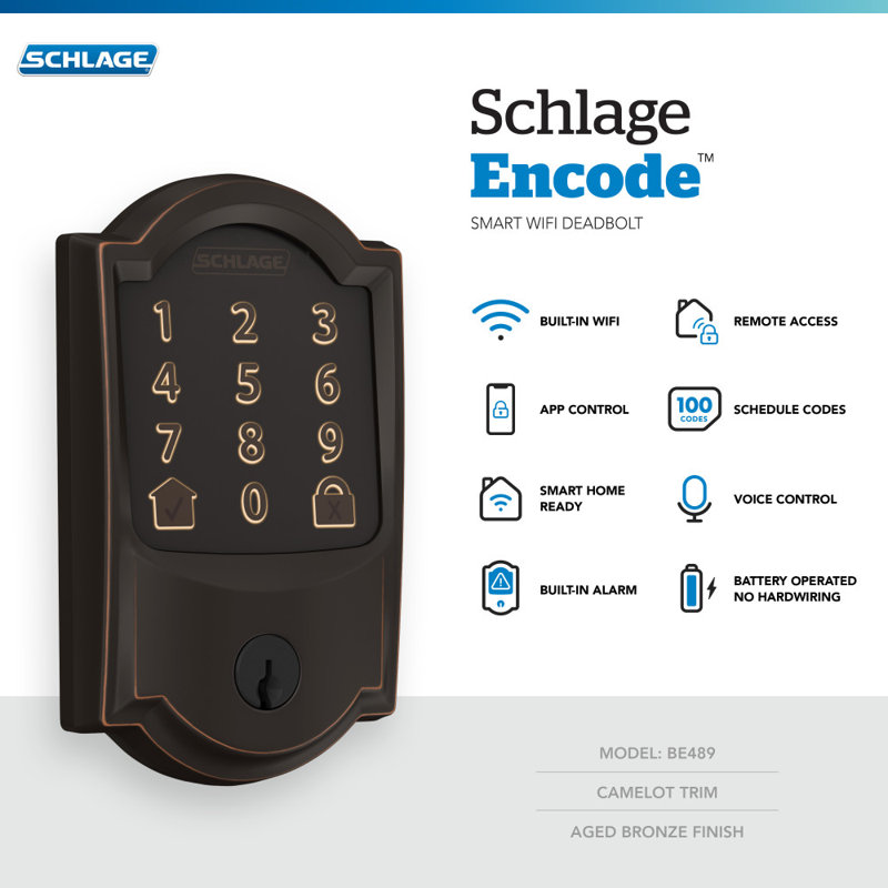 Encode Smart WiFi Deadbolt with Camelot Trim, Aged Bronze, Yes