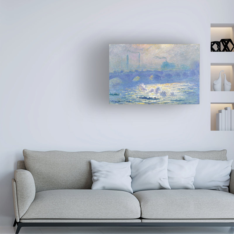 Wrapped Canvas Wall Art - Monet 'Waterloo Bridge' Wall Art for Living Room, Bedroom, or Office Décor - 16x24, 16" H x 24" W
