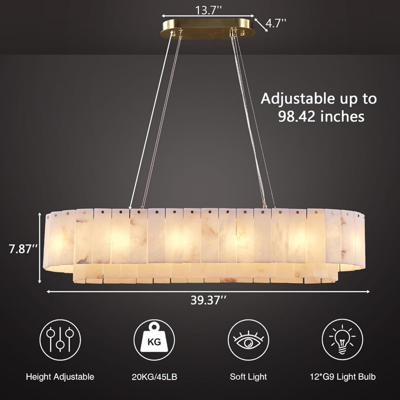 Alabaster Rectangular Chandelier L40 Inch(Dimmable Bulbs Include)