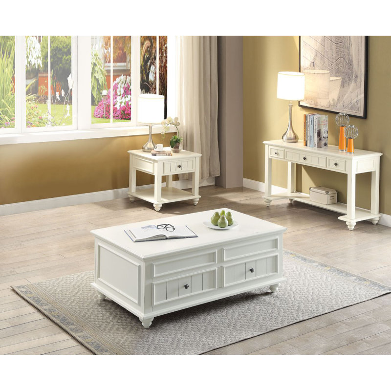 Table basse ACME Natesa avec plateau relevable, blanc délavé