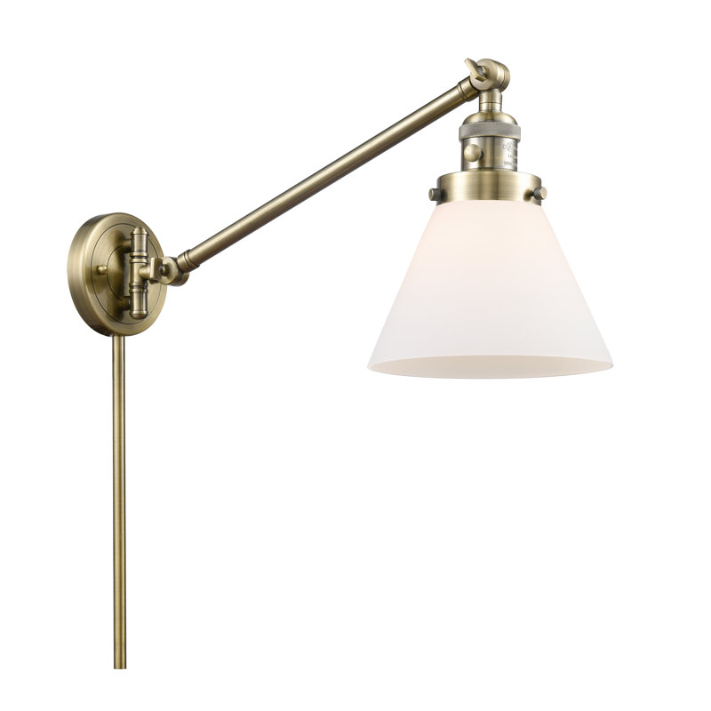 Cone 1 Light  Swing Arm, Matte White Cased, Antique Brass, 3.5 Watt Vintage LED Bulb