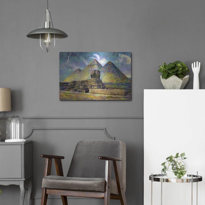  «Égypte, pyramides de Gizeh et sphinx» par Pierre Gavidia, art mural en métal, H 16 po x l 24 po