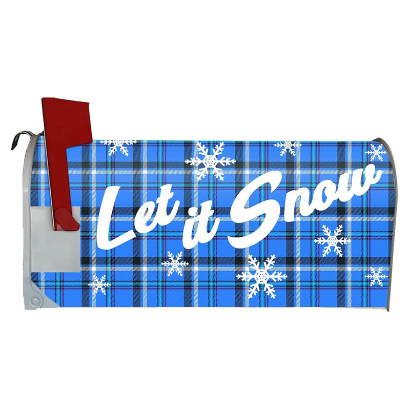 Couvercle de boîte aux lettres de Noël, H 5 po x l 20 po, Bleu / blanc / noir