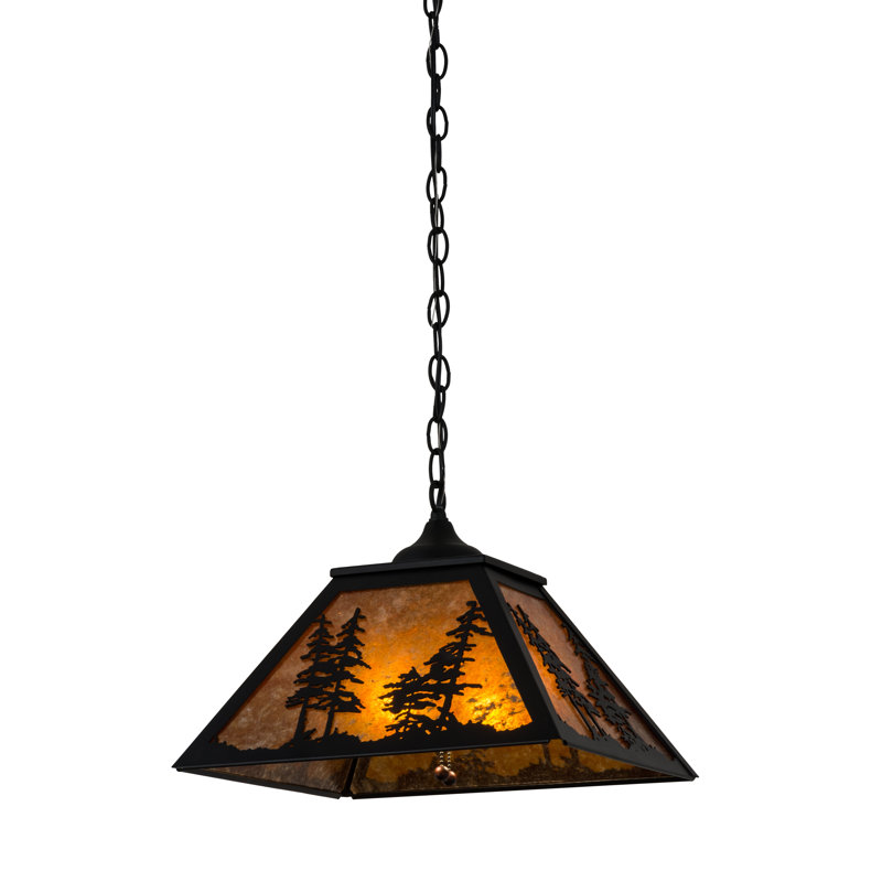 Tall Pines Pendant, 44" H x 22.25" W x 22.25" D, Amber Mica, Textured Black