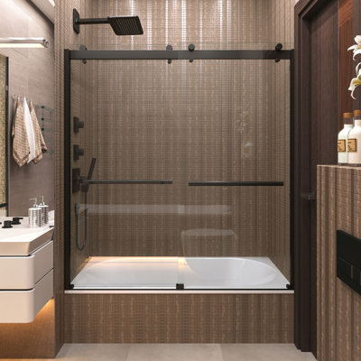  Mara 56 - Porte de baignoire coulissante sans cadre 60 x 64 po en verre trempé transparent 3/8 po