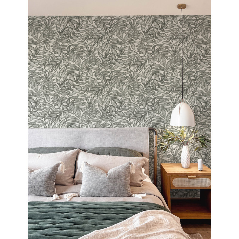 Rhythmic Taupe Leaf Wallpaper, Black