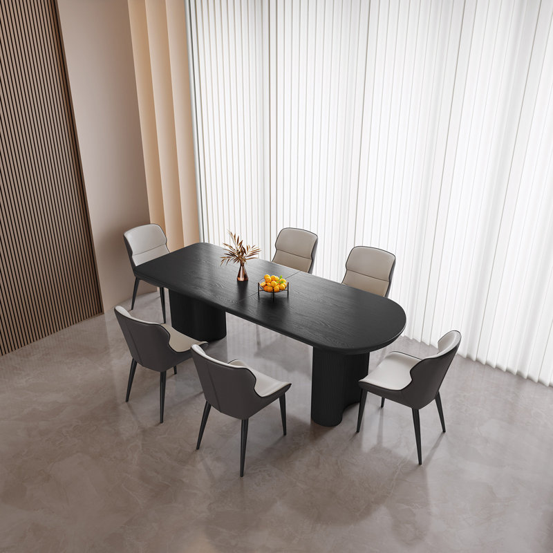 Pearlena 70.87" Modern Rectangle Black Dining Table Set with 6 Chairs for Kitchen, Bar, Living Room