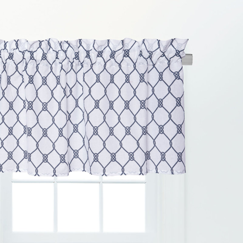 Nautical Navy and White Cotton Rod Pocket Valance