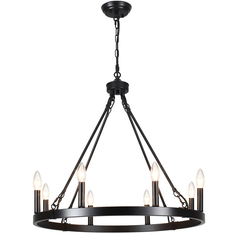 Janiah 8 - Light Dimmable Wagon Wheel Chandelier, Black