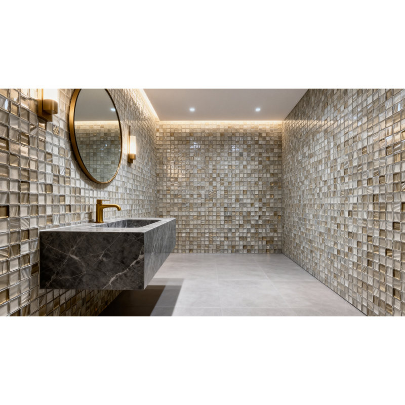 Carreau de mosaïque pour mur et piscine en verre texturé à bords droits New Era 12 po x 12 po New Era, Canne à sucre