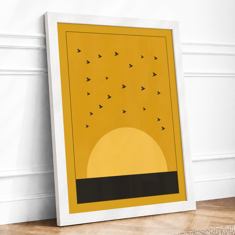 Golden Sun at Dusk Minimalist - Framed Print, A4 - 29.7 x 21.0 cm, White