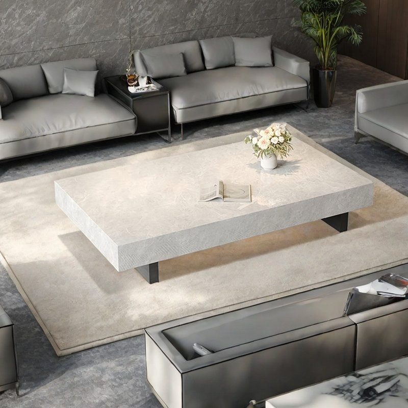 Simple rectangular Sintered Stone slab floating coffee table, 13.8" H x 59.1" L x 31.5" W