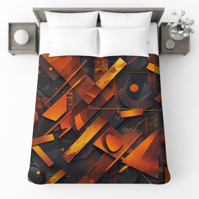 Couvre-lit matelassé abstrait géométrique orange toutes tailles