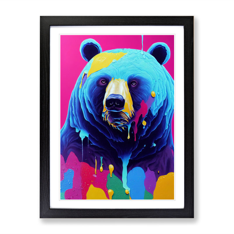 Colourful Bear No.4 - Print, Black Framed, 66cm H x 48cm W x 2cm D, White