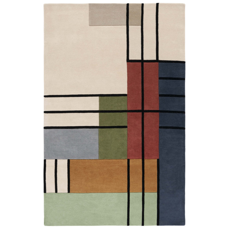 Laine touffetée à la main Rodeo Drive 476; Tapis abstrait en coton ivoire / vert, Rectangle 8 pi x 10 pi