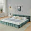Élégant cadre de lit tapissier très grand, cadre de lit très grand avec base en tissu chenille avec tête de lit, lit plateforme en bois avec cadre solide pour la chambre à coucher, aucun sommier nécessaire, vert (90,5 po x 80,5 po x 31 po)-1837833800