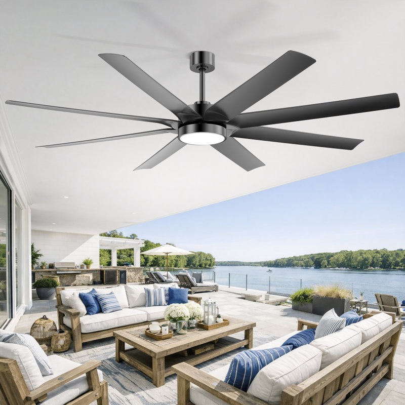 Ventilateur de plafond 72 pales de 72 pouces avec lumières et télécommande, ventilateur moderne noir avec moteur à courant continu réversible