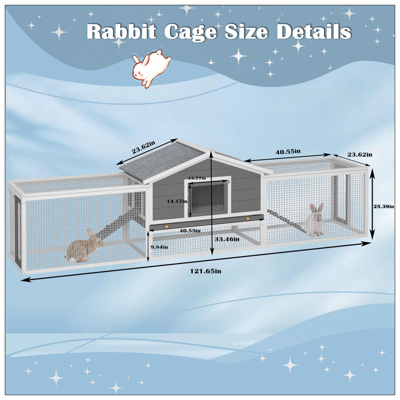 Grande cage à lapins en bois de 2 étages avec rampes, portes verrouillables, aire de jeu et toit en asphalte imperméable pour l'extérieur