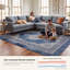 Tapis Summit Traditional Medallion de style persan, bleu, gris et crème, lavable en machine, antidérapant, à poils courts, pour l'intérieur et l'extérieur, adapté aux animaux domestiques, idéal pour le salon, la chambre, la salle à manger, l'entrée, le couloir ou le bureau.-1517186147