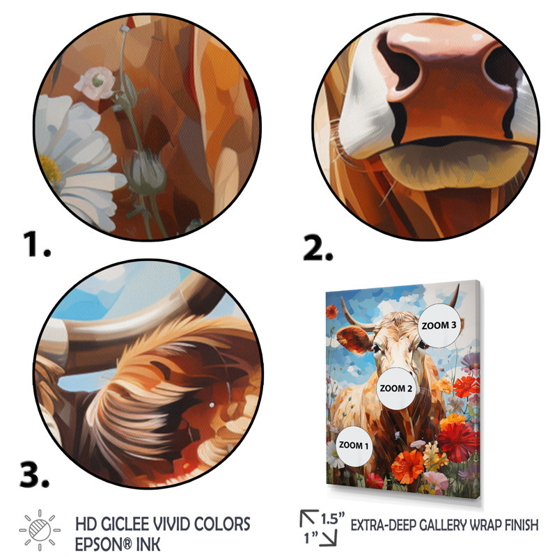«Mahadeo Cow Floral Grazing I», reproduction d'art sur toile, H 20 po x l 12 po x P 1 po, Toile tendue