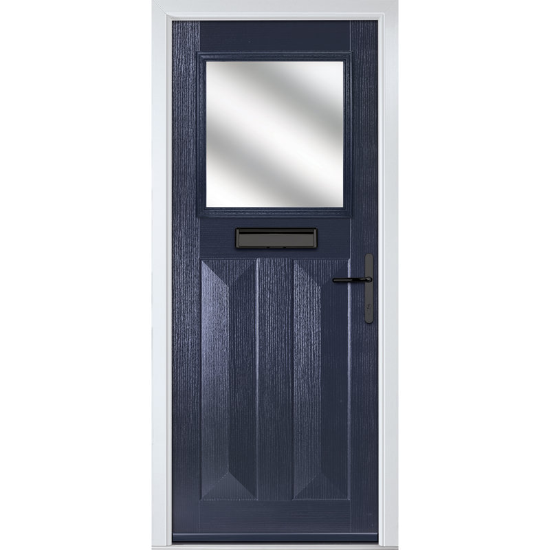 Crystal GRP Front door Eaton Slate Grey 890mm x 2090mm Open in Right hand Stipolytte Glass, 92mm x 209mm, Blue, Left