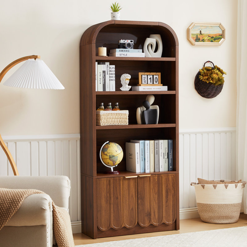 70.86'' Tall Arched Storage Display Cabinet, Walnut