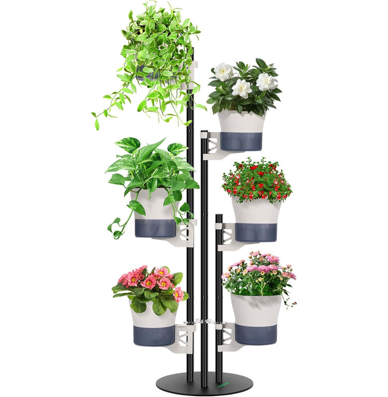 Support pour plante en métal, tour verticale haute à 6 niveaux avec jardinières à arrosage automatique