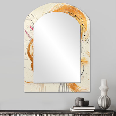 Abstract Circles In Pink And Gold Tones IV - Modern Arch Wall Mirror