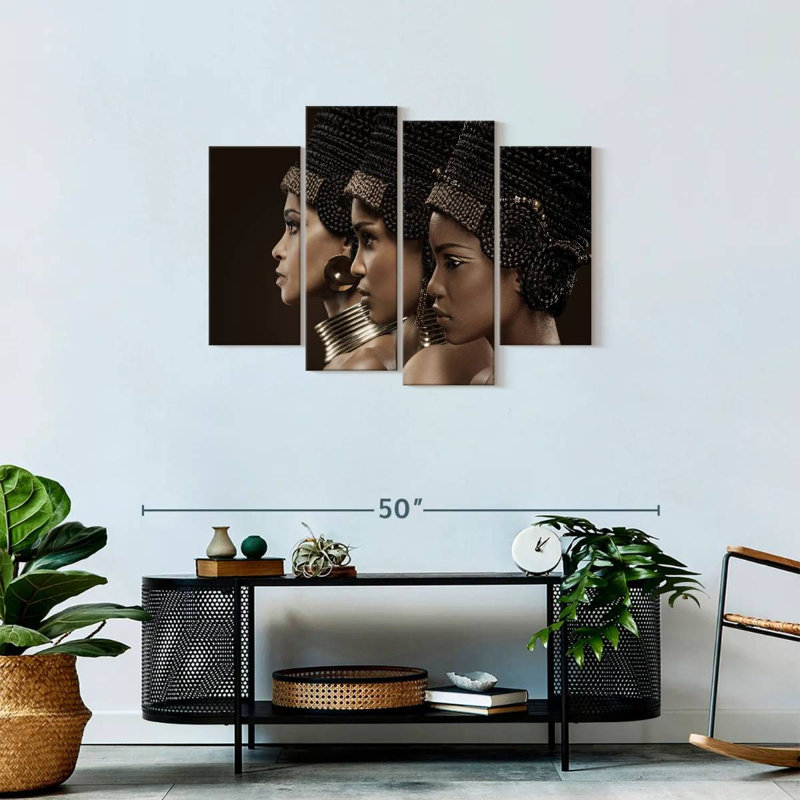 Portrait de femme africaine 4 pièces, H 43 po x l 27 po x P 1,25 po