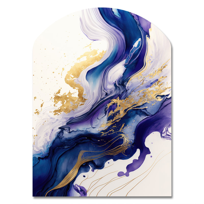 Sculpture murale bleue et dorée Splash Paint IV - Abstract Spirals, H 34 po x l 25 po