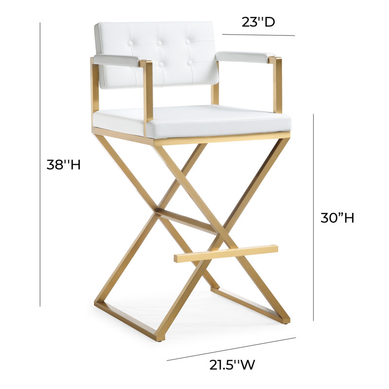 Tabouret de bar et de comptoir Molewski, Simili cuir blanc, Tabouret de bar (siège d'une hauteur de 30 po), Doré