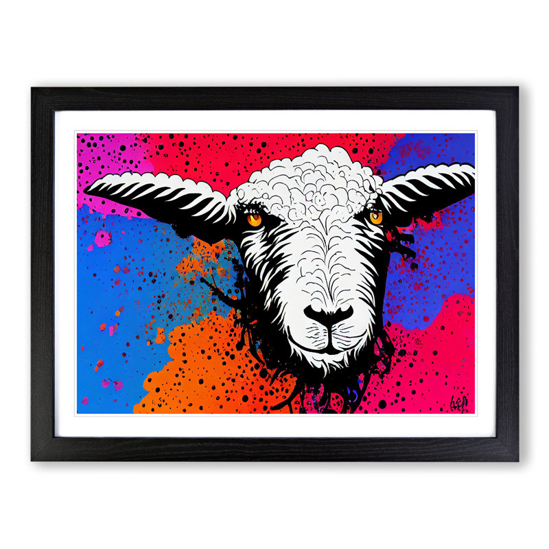 Colourful Sheep - Single Picture Frame Print, Black Framed
