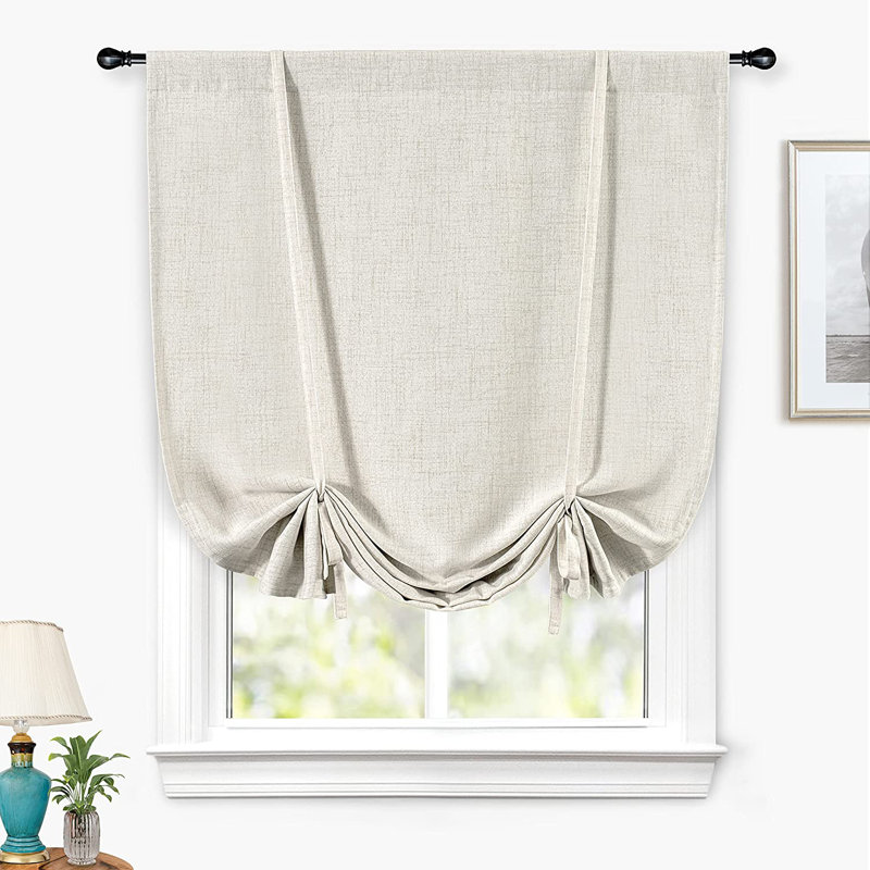 Antonino Linen Textured Blackout Tie Up Curtains Double Layer Thermal Insulated Lined Balloon Roman Shade, 39" W x 55" L