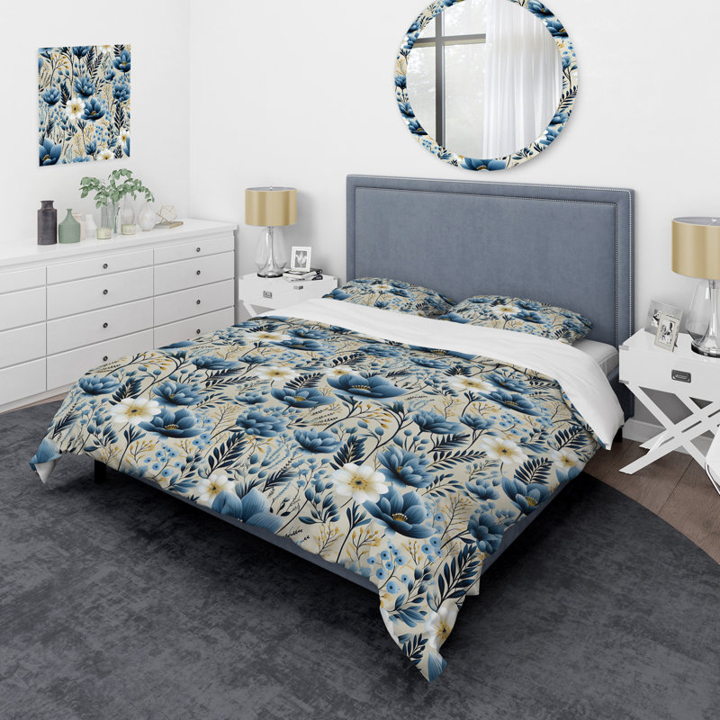 Ensemble de housse de couette à motif floral Blue Meadow Floral I, Housse de couette simple + 1 taie décorative stan