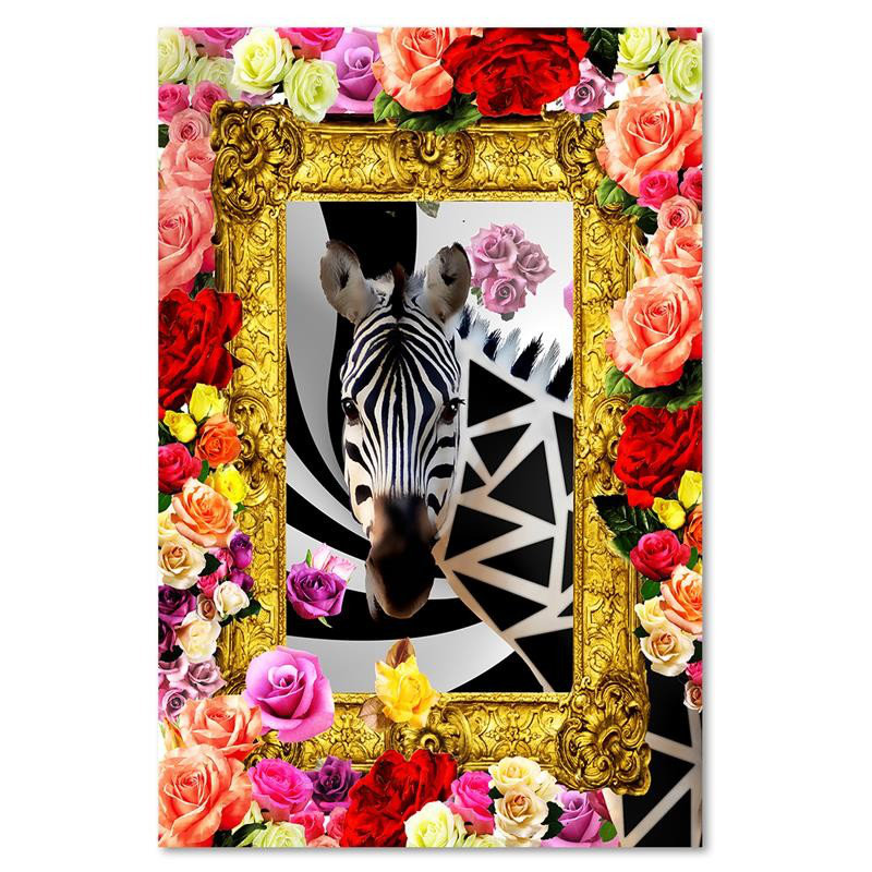 Leinwandbild Zebra und bunte Rosen