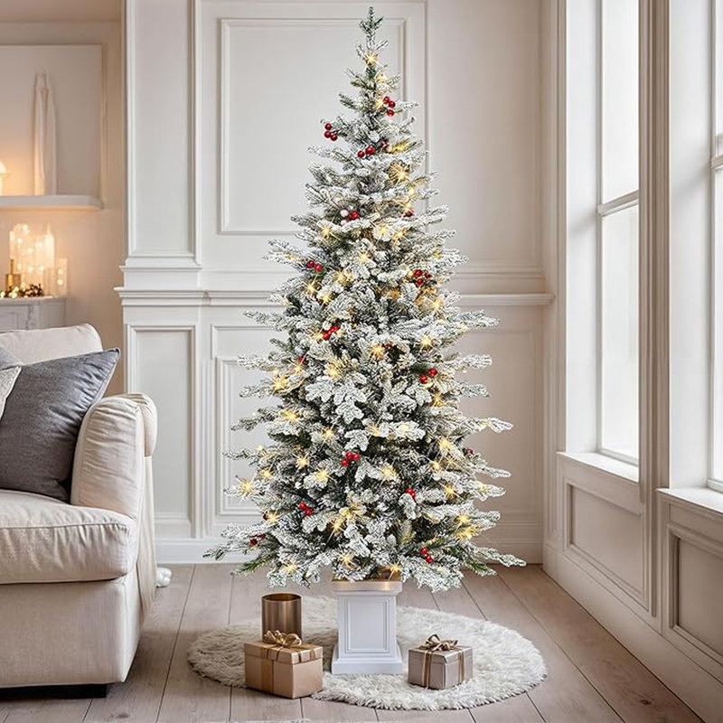 Sapin de Noël de 1,80 m pré-illuminé et enneigé, avec télécommande et base pliable