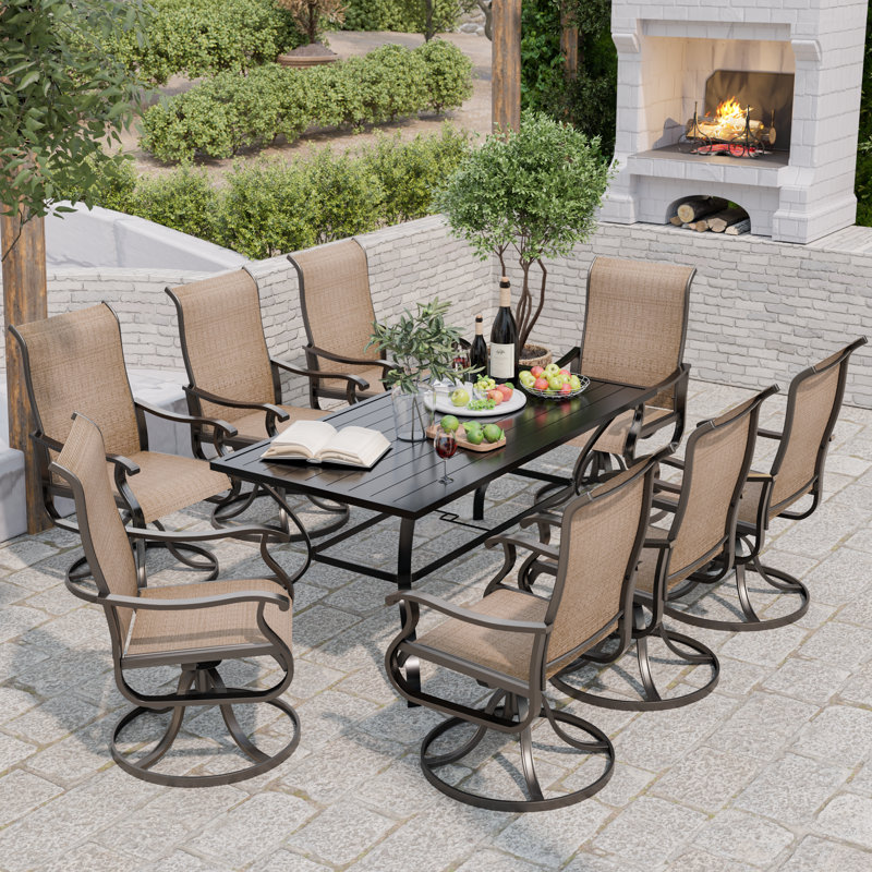 Ensemble 8 pièces de chaises de patio pivotantes à 360 ° 8 pièces, Brun