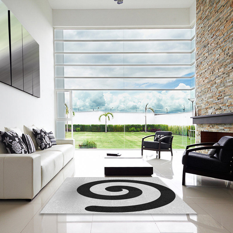 Tapis à motifs noir / blanc, Carré 5 pi