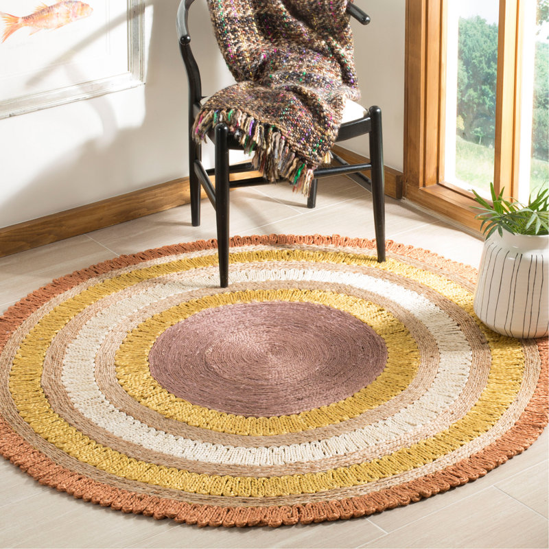 Hailee Natural Fiber Hand Woven Jute Geometric Rug, Round 3'