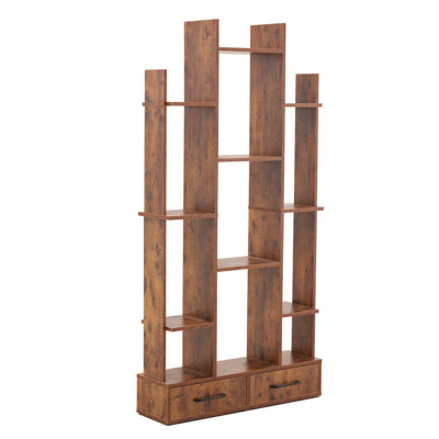 67" H x 33.5" W 3-Tier Bookcase with Open Shelves & 2 Drawers