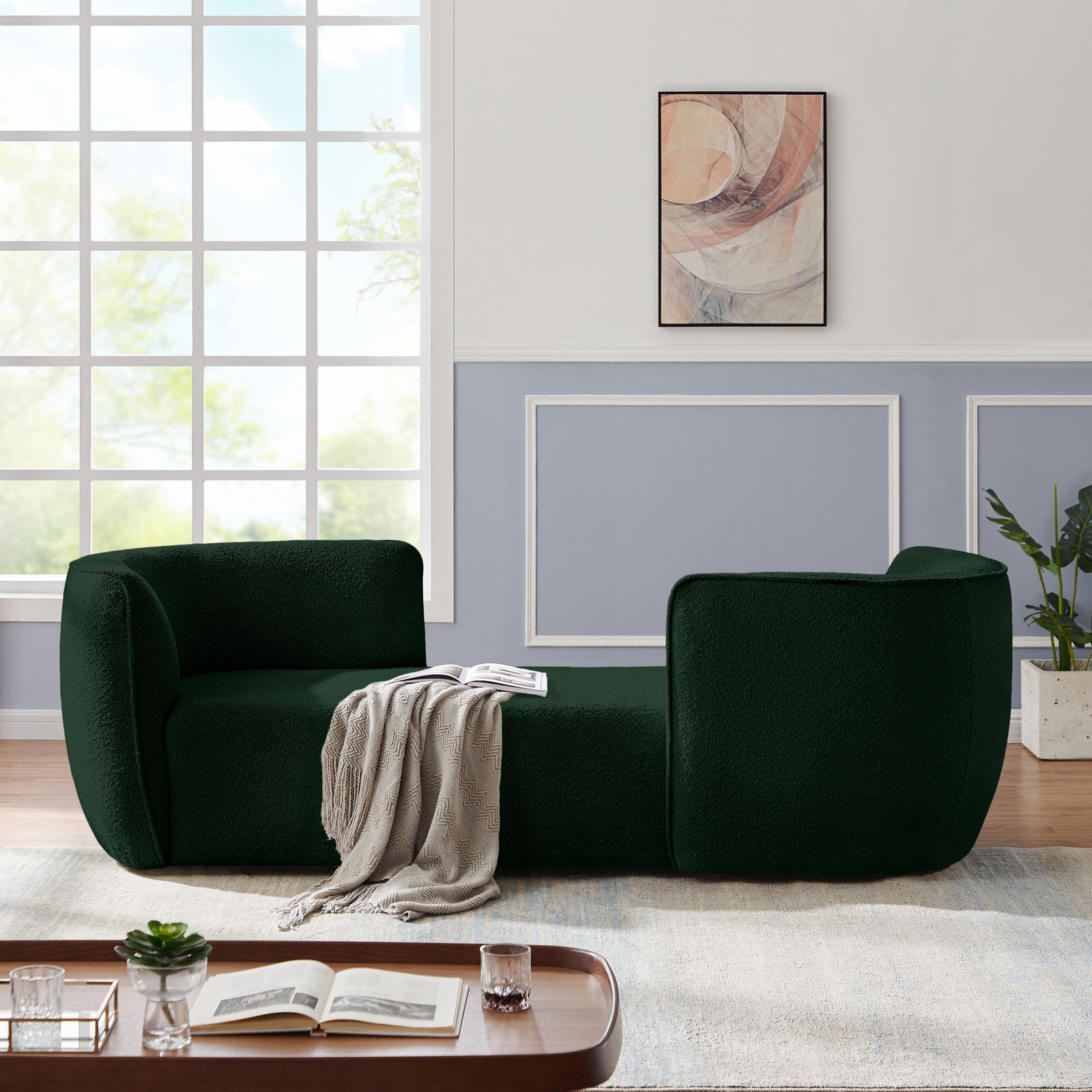 Orbit 70" Boucle Chaise Lounge, Green Boucle Fabric