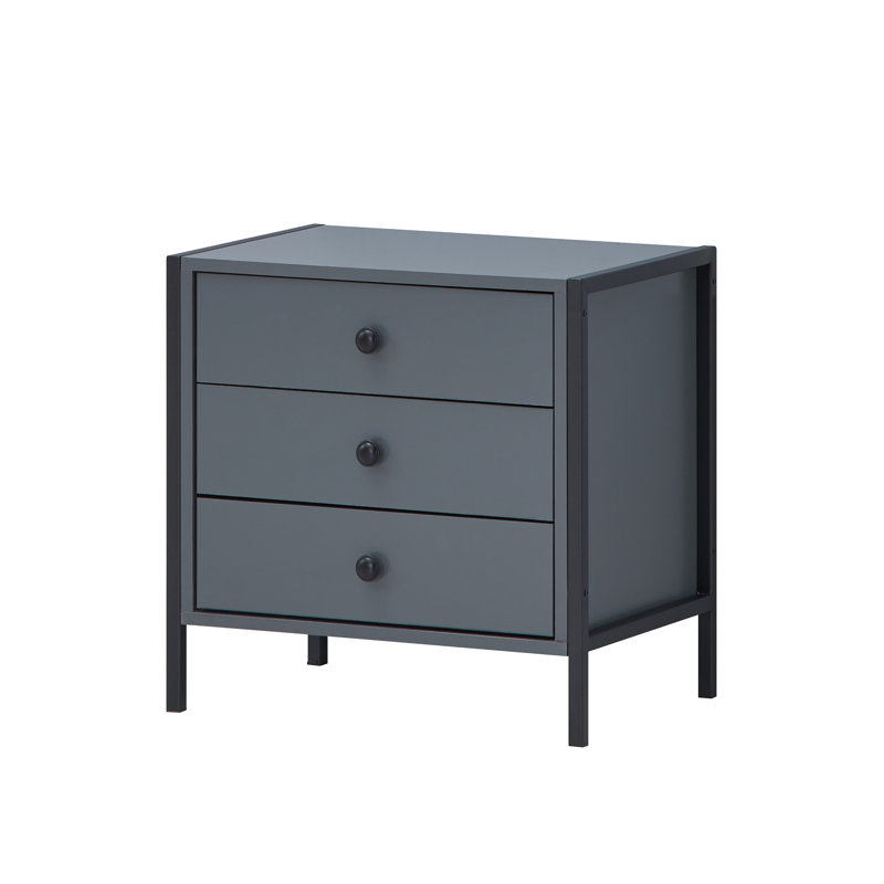 Harrold 53.8cm W Manufactured Wood Bedside Table, Dark Grey/Black