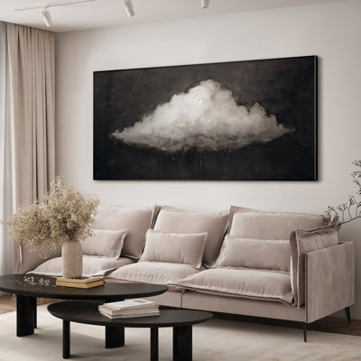 Très grand art mural imprimé sur tissu - Nuage de pluie minimaliste moderne pour la décoration de salon ou de chambre à coucher - «Assemblage requis du cadre (cadre non fini)»